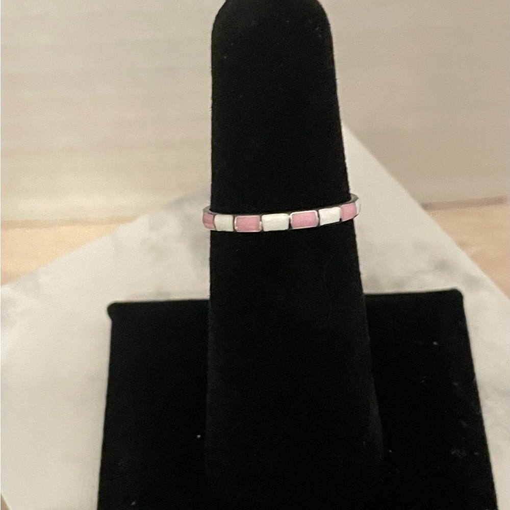 🆕 Stamped S925 Sterling Pink and White Pastel Band Ring -Size 7 - Picture 5 of 13